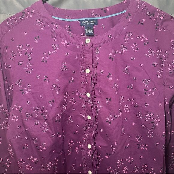 US Polo Assn Purple Floral Button-Up Women's Top XL - Picture 3 of 11